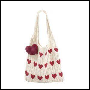 Crochet Tote Bag Heart Pattern Y2K Cute Purse Hobo Style Versatile Accessory